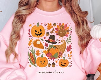 Personalized Fall Sweatshirt, Custom Thanksgiving Shirt, Cute Autumn Sweater, Pumpkin Turkey Shirt, Family Thanksgiving Crewneck