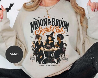 Witchy Social Club Shirt, Moon & Broom Halloween Tee, Cute Witch Shirt, Spooky Season Girls Trip Shirt, Witch Group Tee, Girls Night Tee