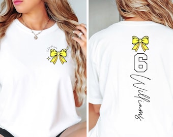 Custom Softball Mom Shirt – “Tied to the Game” Bow Tee | Personalized Name & Number Back | Softball Game Day Shirt