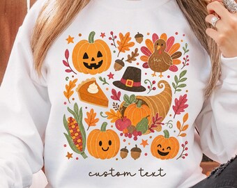 Personalized Fall Sweatshirt, Custom Thanksgiving Shirt, Cute Autumn Sweater, Pumpkin Turkey Shirt, Family Thanksgiving Crewneck