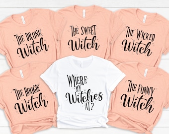 Where My Witches At?, Cute Halloween Tees, Funny Halloween Shirts, Halloween Party Top, Basic Witch, Halloween Bachelorette Party, Sorority