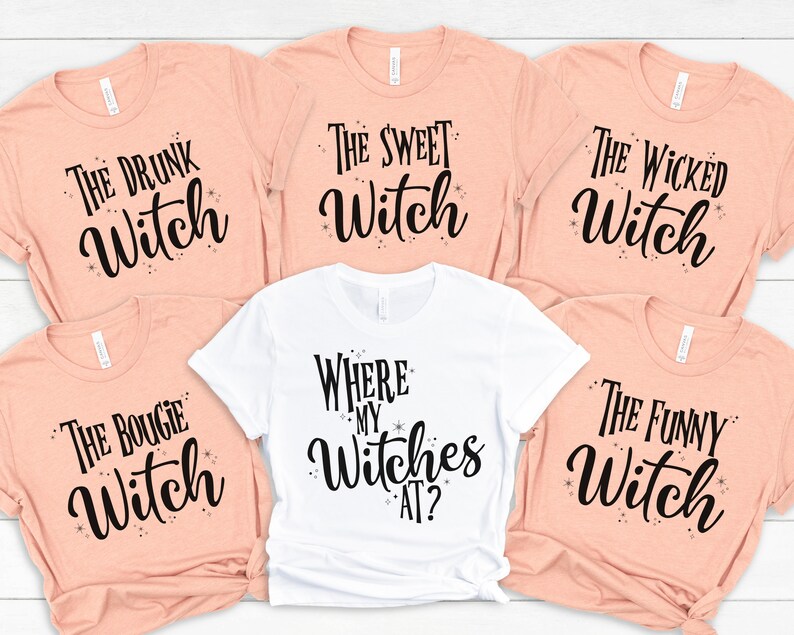 Where My Witches At?, Cute Halloween Tees, Funny Halloween Shirts, Halloween Party Top, Basic Witch, Halloween Bachelorette Party, Sorority bild 1