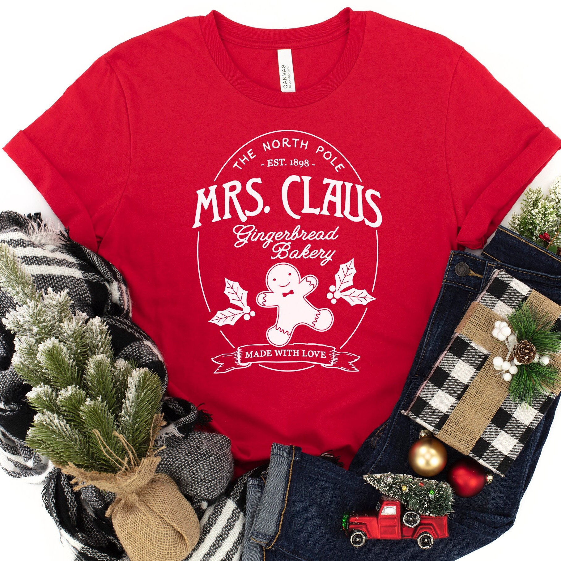 Mrs. Claus Gingerbread Bakery Tee, Cute Christmas TShirt Gift for Baker Christmas Baking Shirt Ugly Christmas Shirt for Holidays Cookies