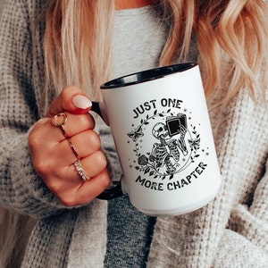 Funny Reading Mug, Just One More Chapter, Cute Book Mug, Trending Now, Cute Skeleton Mug, Book Lover Gift, Bookish Coffee Cup, Halloween Mug image 2