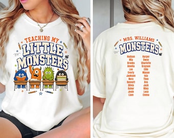 Personalized Halloween Teacher Shirt, Custom Class Names Teacher Tee, Teaching My Little Monsters Shirt, Halloween Teacher Gift
