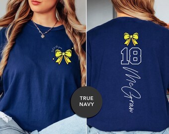 Custom Softball Mom Shirt – “Tied to the Game” Bow Tee | Personalized Name & Number Back | Softball Game Day Shirt