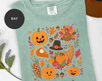Personalized Fall Shirt, Custom Thanksgiving TShirt, Cute Autumn Tee, Pumpkin Turkey Shirt, Family Thanksgiving Tee, Comfort Colors