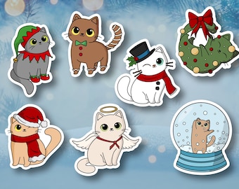 Christmas kitties - waterproof glossy vinyl cat stickers