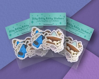Itty bitty tiny little cat stickers - waterproof glossy vinyl kiss cut cat stickers - set of 10