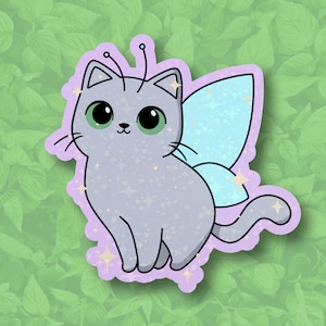 Fairy kitty - waterproof glossy vinyl holographic cat sticker