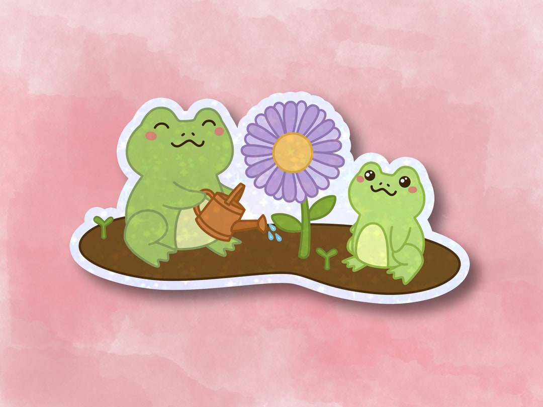 Cute Frogs Gardening - Waterproof Glossy Vinyl Holographic Sticker - Etsy