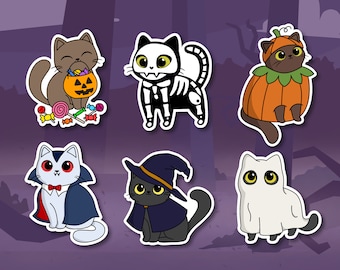 Halloween cats, spooky halloween kitties - waterproof glossy vinyl stickers