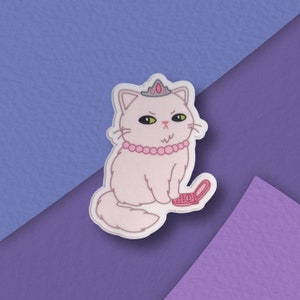 Cranky Princess Kitty -  waterproof textured sparkly vinyl sticker