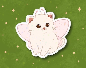 Chaton fée rose - Sticker chat holographique en vinyle brillant imperméable