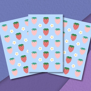Strawberries and flowers - Matte paper strawberry sticker sheet