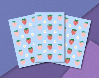 Strawberries and flowers - Matte paper strawberry sticker sheet