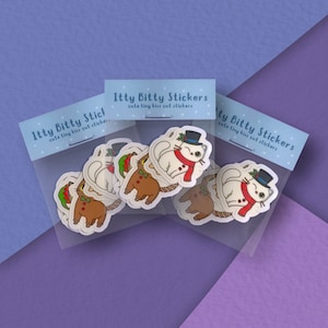 Itty bitty tiny little Christmas cat stickers - waterproof glossy vinyl kiss cut cat stickers - set of 7