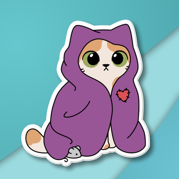 Blanket kitty - waterproof glossy vinyl cat in a blanket sticker