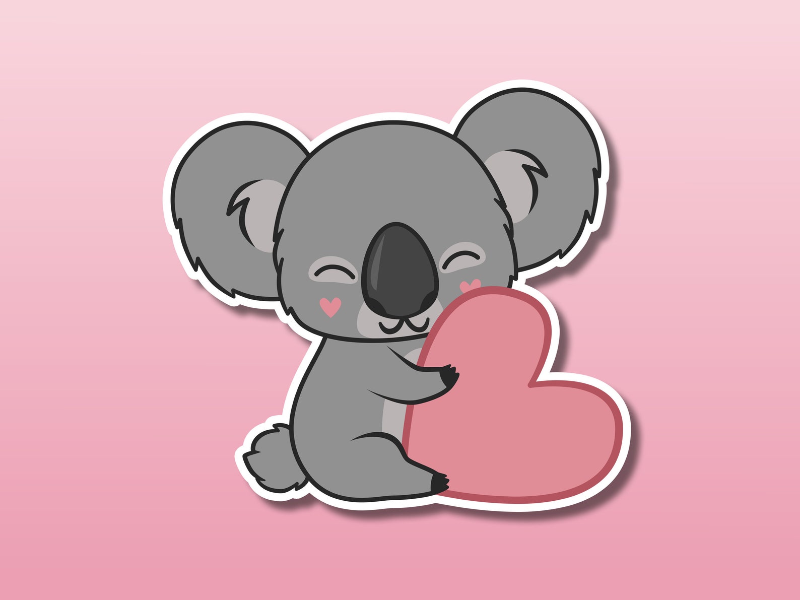 Koala with heart waterproof glossy sticker Etsy