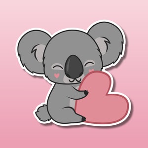 Koala con corazón - pegatina de vinilo brillante impermeable