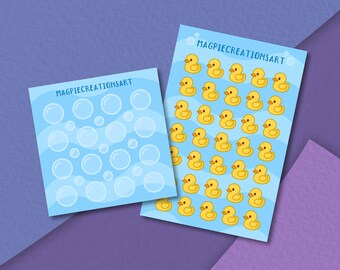 Rubber duck and bubbles - Matte paper sticker sheet duo
