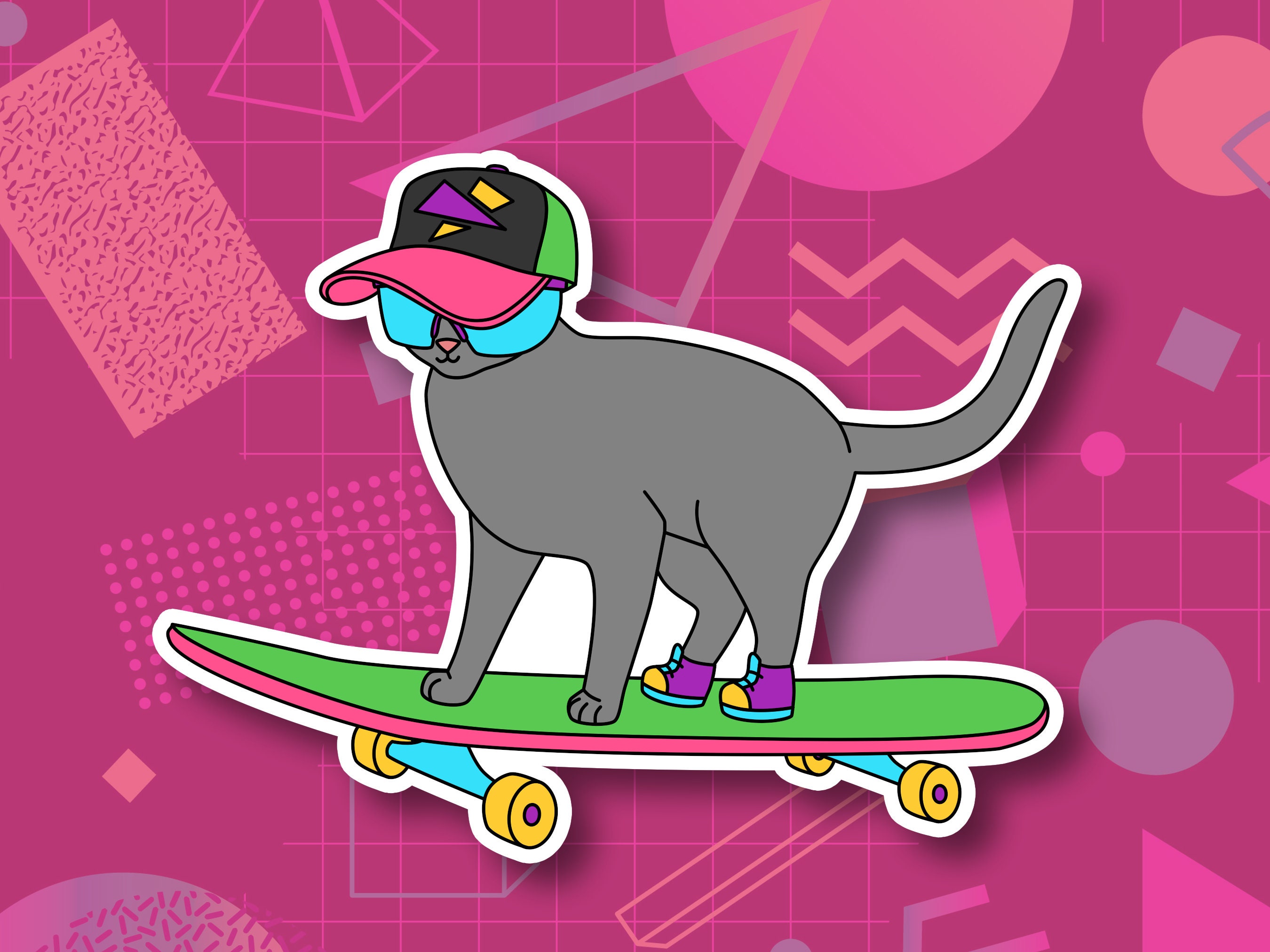 Skateboarding Cat Waterproof Glossy Vinyl Sticker -  Sweden