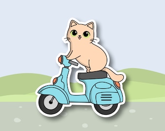 Scooter kitty - waterproof glossy vinyl cat sticker