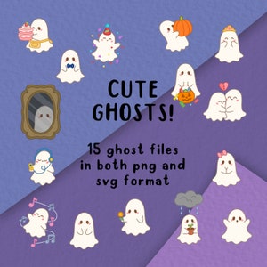 Cute Ghosts - 15 digital dowload Halloween ghost png and svg files for silhouette, cricut, stickers