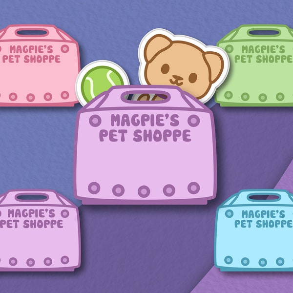 Itty bitty puppy pet shoppe sticker - waterproof glossy vinyl kiss cut puppy sticker in cute pet carrier envelope