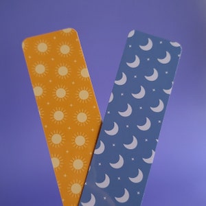 Sun and moon bookmarks - Set of 2 glossy 2x8 inch celestial bookmarks