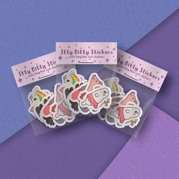 Itty bitty tiny little animal stickers - waterproof glossy vinyl kiss cut stickers - set of 10