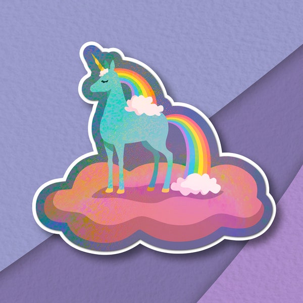 Rainbow unicorn - waterproof glossy vinyl holographic unicorn sticker