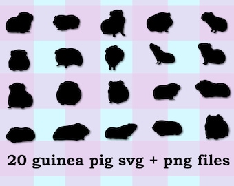 guinea pig silhouettes - 20 digital dowload png and svg files for silhouette, cricut, stickers
