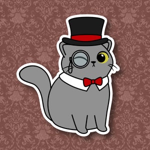 Gato cavalheiro chique - autocolante de gato em vinil brilhante à prova d'água