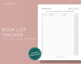 Book List Tracker | Printable | Organization | A4 & US Letter | Instant Download