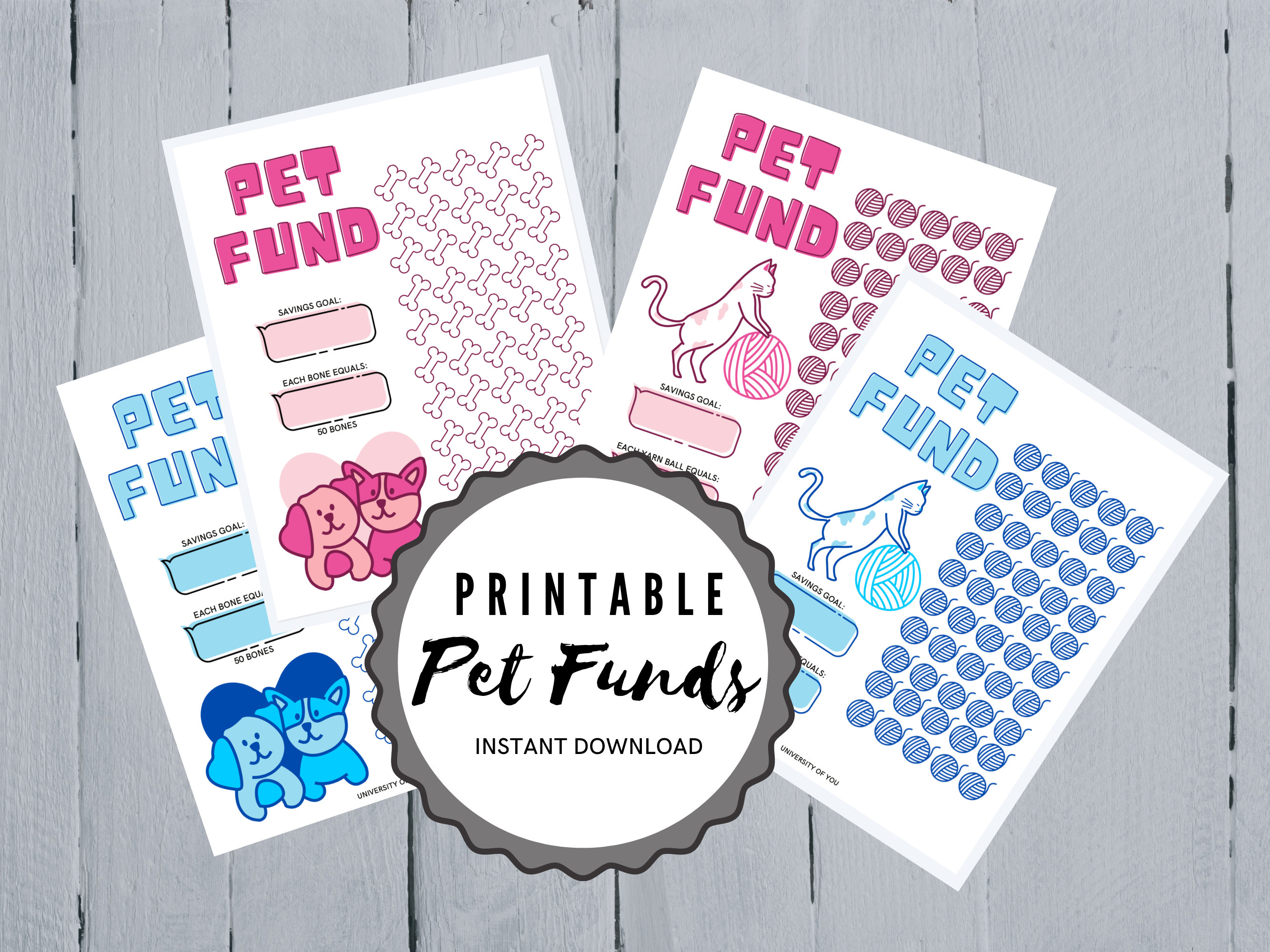 Savings Tracker Printable Pet Fund for Cat or Dog Goal Etsy