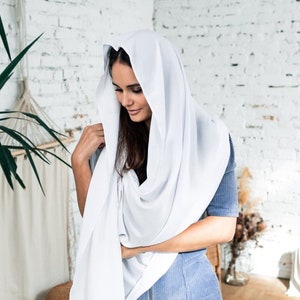 READY-TO-SHIP. White Large soft cotton head covering scarf for veiled women Church soft wrap Orthodox shawl Church /Chapel mantilla scarf