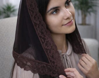 Ready-to-ship. Triangle kerchief Lace decoration Head covering wrap Church head wrap Catholic Chapel veil mantilla for Veiled women. Plain