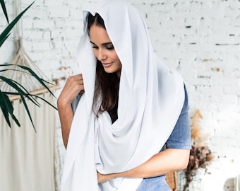 READY-TO-SHIP. White Large soft cotton head covering scarf for veiled women Church soft wrap Orthodox shawl Church /Chapel mantilla scarf