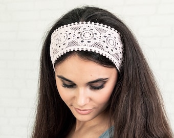 READY-TO-SHIP Blush pink Lace Headband Church head covering Orthodox Church or Chapel head wrap