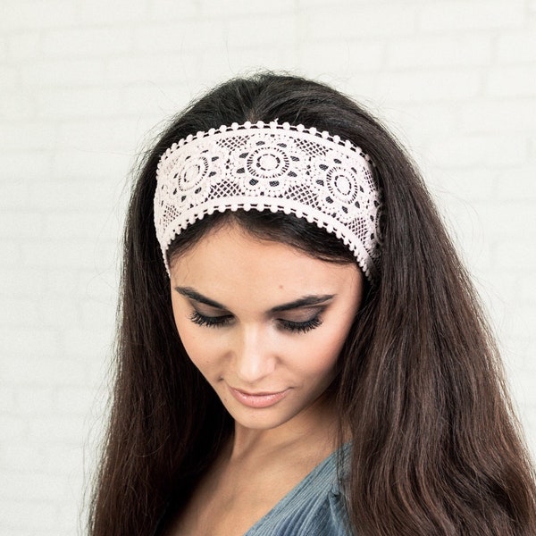 READY-TO-SHIP Blush pink Lace Headband Church head covering Orthodox Church or Chapel head wrap