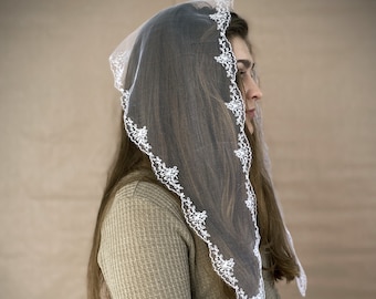 Ready-to-ship. Church Head wrap embroidered both sides Scarf head covering Orthodox veils Catholic Church or Chapel veil mantilla for women