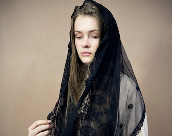 Black Spanish Infinity Church mantilla  Christian head covering Orthodox veil Catholic veil Church Chapel mantilla head wrap shawl
