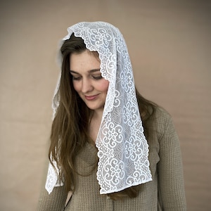 READY-TO-SHIP Stretch lace Scarf head band  Church  head covering Orthodox shawl Catholic veil Church or Chapel veil mantilla scarf
