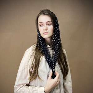READY-TO-SHIP Dotted Shawl Christian Scarf Church Scarf covering Orthodox Head wrap Catholic veil Church or Chapel veil mantilla velvet dots
