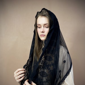 Black Spanish Infinity Church mantilla  Christian head covering Orthodox veil Catholic veil Church Chapel mantilla head wrap shawl