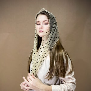 READY-TO-SHIP Dotted Shawl Christian Scarf Church Scarf head covering Orthodox Head wrap Catholic veil Church or Chapel veil mantilla scarf