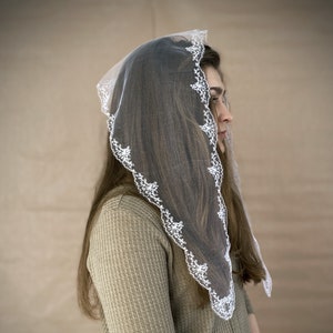 Ready-to-ship. Church Head wrap embroidered both sides Scarf head covering Orthodox veils Catholic Church or Chapel veil mantilla for women