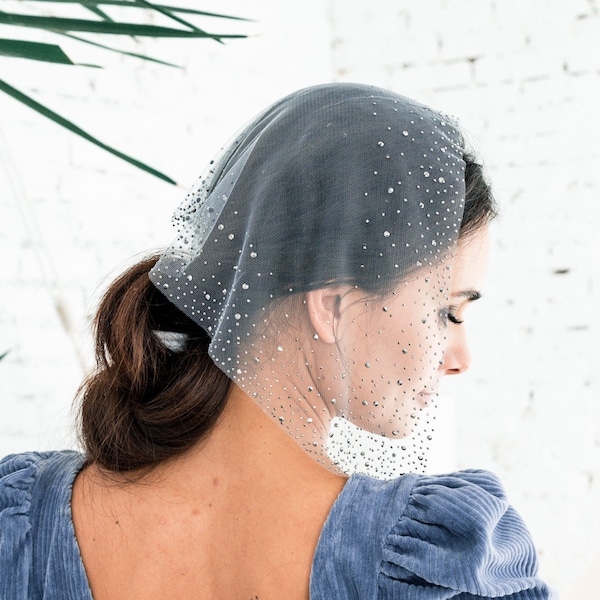 LISTO PARA ENVIAR Blanco con arcoíris y Gris con pedrería gris oscuro, velo ortodoxo, mantilla de capilla católica, bufanda para mujer