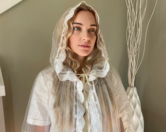 Hooded mantilla with floral Lace Church Kid's and Adult's Head covering  Orthodox Head wrap Catholic veil  Church or Chapel veil
